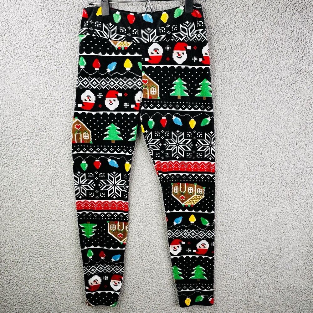 No Boundaries Legging Girls Large 11-13 Black Nordic Print Christmas Santa
